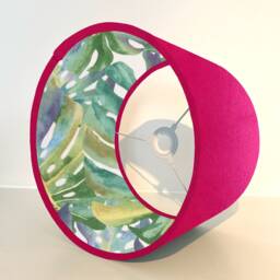 Cerise Velvet Drum Lampshade Double Sided With Leaves Interior - thumbnail 2