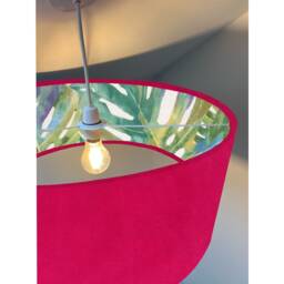 Cerise Velvet Drum Lampshade Double Sided With Leaves Interior - thumbnail 3