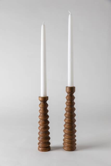 Candlesticks Ikaria Brown - Set Of 2 Wooden Candlestick Holder Wood Pillar Candle Holders Modern Holders - image 1