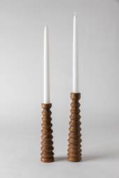 Candlesticks Ikaria Brown - Set Of 2 Wooden Candlestick Holder Wood Pillar Candle Holders Modern Holders - thumbnail 1