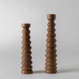 Candlesticks Ikaria Brown - Set Of 2 Wooden Candlestick Holder Wood Pillar Candle Holders Modern Holders - thumbnail 2