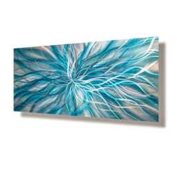 Metal Wall Art Abstract Painting Silver & Teal Modern Decor - thumbnail 3