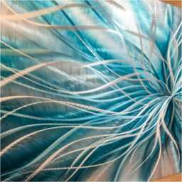 Metal Wall Art Abstract Painting Silver & Teal Modern Decor - thumbnail 4
