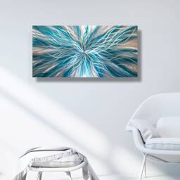 Metal Wall Art Abstract Painting Silver & Teal Modern Decor