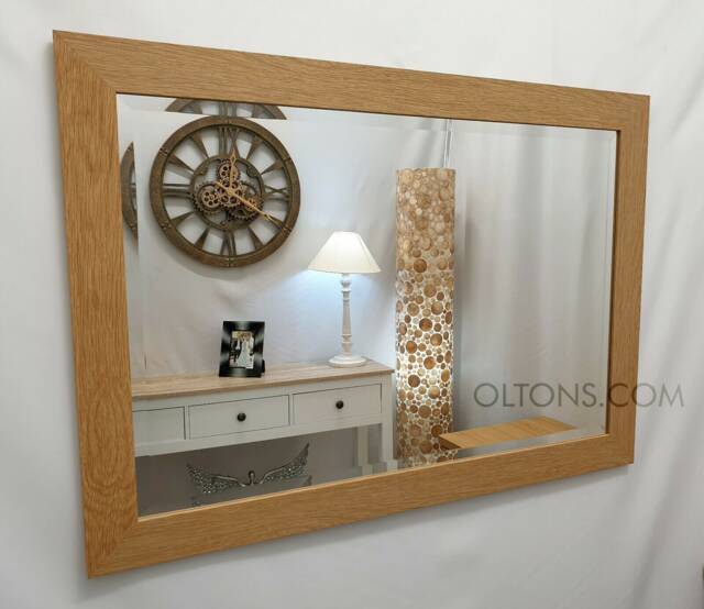 Natural Oak Finish Wood Frame Wall Mirror Rectangular Bevelled Glass 106x76cm Home Decor - image 1