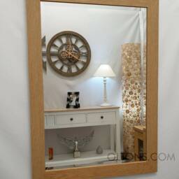 Natural Oak Finish Wood Frame Wall Mirror Rectangular Bevelled Glass 106x76cm Home Decor - thumbnail 2