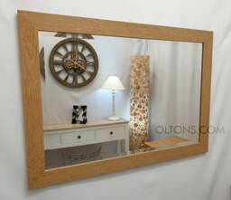 Natural Oak Finish Wood Frame Wall Mirror Rectangular Bevelled Glass 106x76cm Home Decor