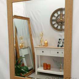 Natural Oak Finish Wood Frame Wall Mirror Rectangular Bevelled Glass 106x76cm Home Decor - thumbnail 3