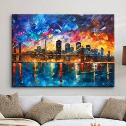 San Francisco City Skyline Painting American Modern Abstract Wall Art Framed Canvas Poster Print Home/Office Room Decor Gifts - thumbnail 1