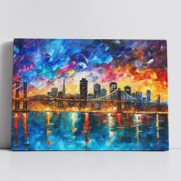 San Francisco City Skyline Painting American Modern Abstract Wall Art Framed Canvas Poster Print Home/Office Room Decor Gifts - thumbnail 3