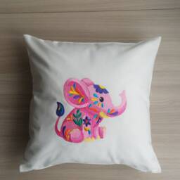"Children's Decorative Pillowcase With Animal Embroidery ""Pink Elephant" - thumbnail 2