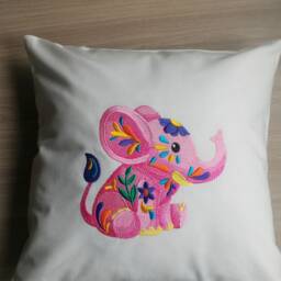 "Children's Decorative Pillowcase With Animal Embroidery ""Pink Elephant" - thumbnail 3