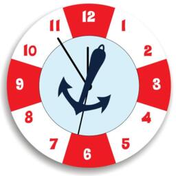 Children Bedroom Lifesaver & Anchor Wall Clock, Nursery Room Decor, Nautical Kids Clock - thumbnail 1