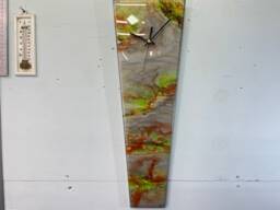 Narrow Metallic Silver Copper & Lime Green Abstract Resin Wall Clock, Long Modern Unusual Home Decor