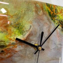 Narrow Metallic Silver Copper & Lime Green Abstract Resin Wall Clock, Long Modern Unusual Home Decor - thumbnail 4