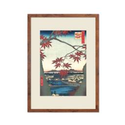 Japanese Art Print Poster Woodblock Ukiyo-E Framed Mounted Wall Hiroshige Maples At Mama Trees Leaves Beautiful Landscape Calligraphy A2 A3 - thumbnail 2