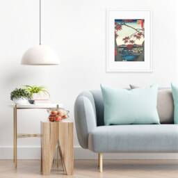 Japanese Art Print Poster Woodblock Ukiyo-E Framed Mounted Wall Hiroshige Maples At Mama Trees Leaves Beautiful Landscape Calligraphy A2 A3 - thumbnail 3