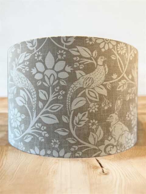 Heathland, Linen Hares & Pheasants. Drum Lamp, Pendant Shade - image 1