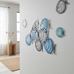 Wave Dancer Coastal Fish Wall Art -Stainless Steel Abstract Metal Shoal Sculpture, Custom Colors