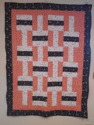 "Peach Throw Quilt Handmade Cotton Fence Rail Block - 50"" X 65"