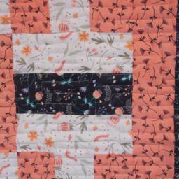 "Peach Throw Quilt Handmade Cotton Fence Rail Block - 50"" X 65" - thumbnail 3