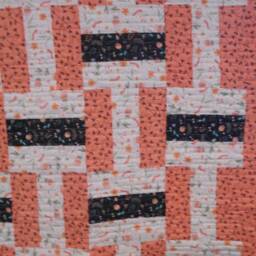 "Peach Throw Quilt Handmade Cotton Fence Rail Block - 50"" X 65" - thumbnail 2