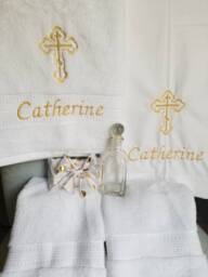 Personalized Gold Baptism Towel & Oil Sheet For Greek Orthodox Baptism, Bath Towel, Embroidered, Soap Bottle - thumbnail 1