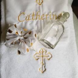 Personalized Gold Baptism Towel & Oil Sheet For Greek Orthodox Baptism, Bath Towel, Embroidered, Soap Bottle - thumbnail 2