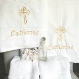 Personalized Gold Baptism Towel & Oil Sheet For Greek Orthodox Baptism, Bath Towel, Embroidered, Soap Bottle - thumbnail 4