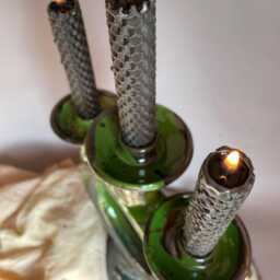 Handmade Green Ceramic Trinity Candlestick - Bohemian Decor - thumbnail 4