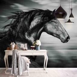 3D Galloping Black Horse Wallpaper, Removable Wall Mural, Vintage Art - thumbnail 2