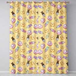 Cute Bunny Donut Ice Cream Kawaii Dessert Seamless Pattern Yellow Background Readymade Eyelet Ring Top Thermal 100% Blackout Curtains - thumbnail 2