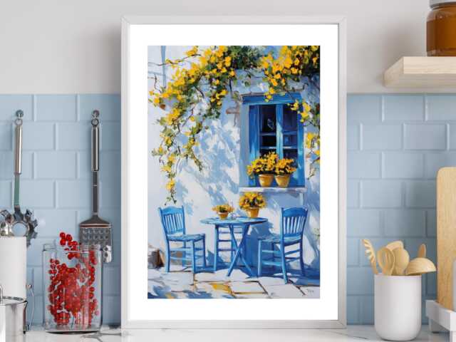 Alfresco Med - Wall Print Abstract Art Flowers Gift Idea Bespoke Poster A5 A4 A3 Framed Or Unframed - image 1