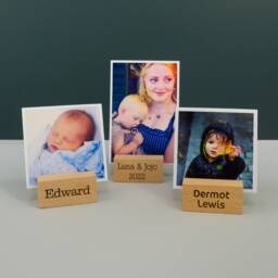 Personalised Wood Photo Blocks Set Of 3 - Engraved Beech Picture Holder Custom Message Display Plinth Minimalist Desk Frame Pack - thumbnail 4