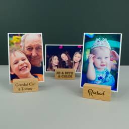 Personalised Wood Photo Blocks Set Of 3 - Engraved Beech Picture Holder Custom Message Display Plinth Minimalist Desk Frame Pack