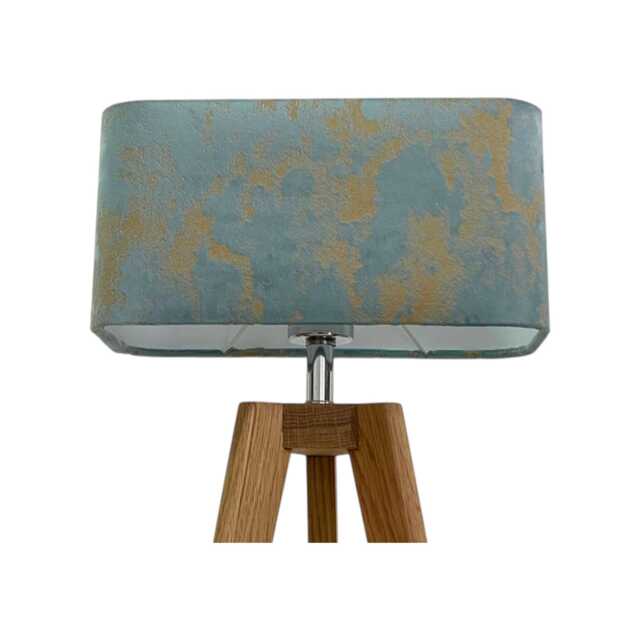 Duck Egg Blue Gold Foil Marbled Velvet Rounded Rectangle Lampshade - image 1
