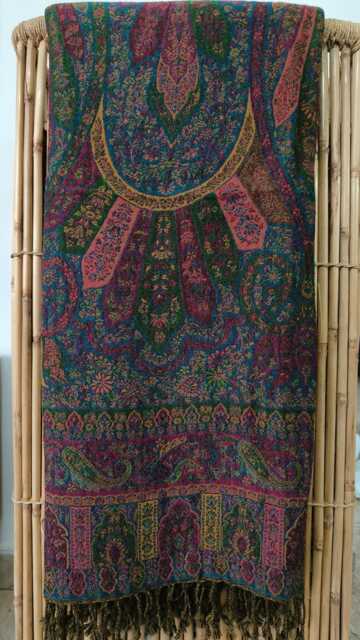 Luxury Boiled Pure Merino Wool Reversible Sofa Or Bed Throws For Ultimate Comfort & Style - Classic Bold Paisley Green, Pink & Blue - image 1