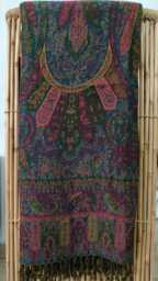 Luxury Boiled Pure Merino Wool Reversible Sofa Or Bed Throws For Ultimate Comfort & Style - Classic Bold Paisley Green, Pink & Blue - thumbnail 1