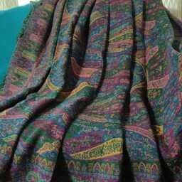Luxury Boiled Pure Merino Wool Reversible Sofa Or Bed Throws For Ultimate Comfort & Style - Classic Bold Paisley Green, Pink & Blue - thumbnail 3