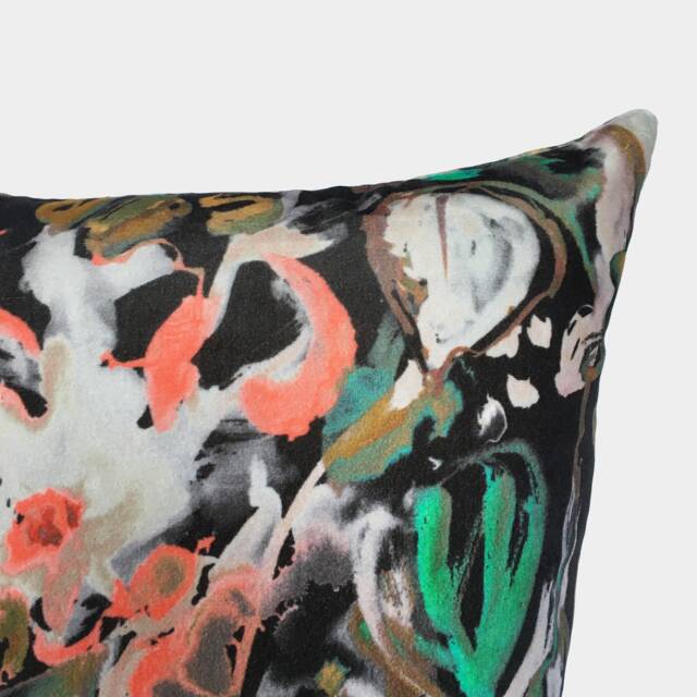 Expressive Watercolour Floral Velvet Cushion - Off Black, - Last Two Available - image 1