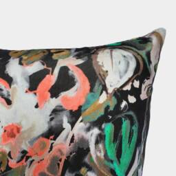 Expressive Watercolour Floral Velvet Cushion - Off Black, - Last Two Available - thumbnail 1