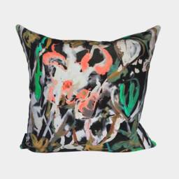 Expressive Watercolour Floral Velvet Cushion - Off Black, - Last Two Available - thumbnail 2