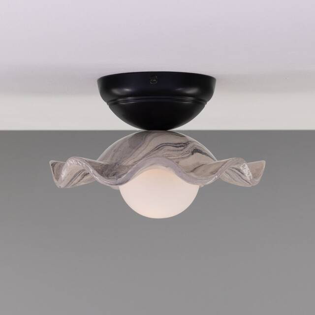 Rivale Ceiling Light With Wavy Marbled Ceramic Shade 8.25 - image 1