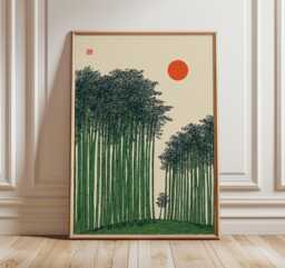 Bamboo Forest Wall Art, Japanese Nature Print, Minimal Botanical Poster, Zen Green Landscape Decor - thumbnail 1