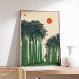 Bamboo Forest Wall Art, Japanese Nature Print, Minimal Botanical Poster, Zen Green Landscape Decor - thumbnail 2