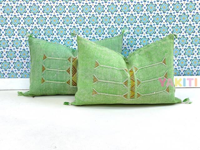 Yakiti-Green Square Moroccan Pillows, Aka Cactus Silk Pillow, Decorative Pillows, Sabra Pillows, Moroccan Decor Designer Cactus - image 1