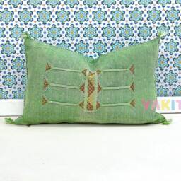 Yakiti-Green Square Moroccan Pillows, Aka Cactus Silk Pillow, Decorative Pillows, Sabra Pillows, Moroccan Decor Designer Cactus - thumbnail 3