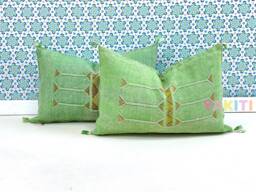 Yakiti-Green Square Moroccan Pillows, Aka Cactus Silk Pillow, Decorative Pillows, Sabra Pillows, Moroccan Decor Designer Cactus