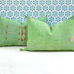 Yakiti-Green Square Moroccan Pillows, Aka Cactus Silk Pillow, Decorative Pillows, Sabra Pillows, Moroccan Decor Designer Cactus - thumbnail 2