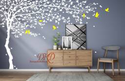 Cherry Tree Wall Decal, Blossom Decal, Giant For Living Room, Modern Interior Design Tan Walls Art